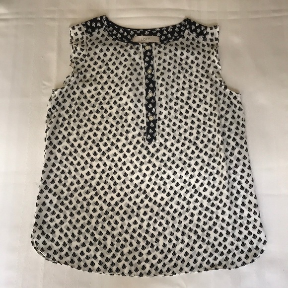 LOFT Black White Geo Print Henley Blouse Cap Sleeve Lightweight Top SP - Picture 12 of 13